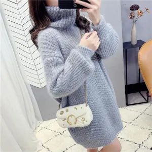 Sweater Skirt Autumn and Winter Long Loose Loose Outer Wear Lazy Red Turtleneck Sweater Skirt Women Thick