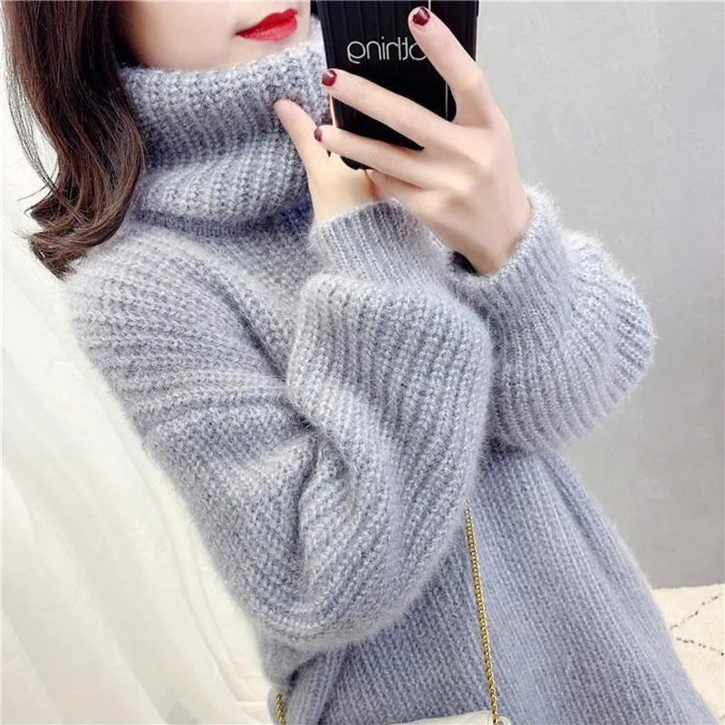 Sweater Skirt Autumn and Winter Long Loose Loose Outer Wear Lazy Red Turtleneck Sweater Skirt Women Thick