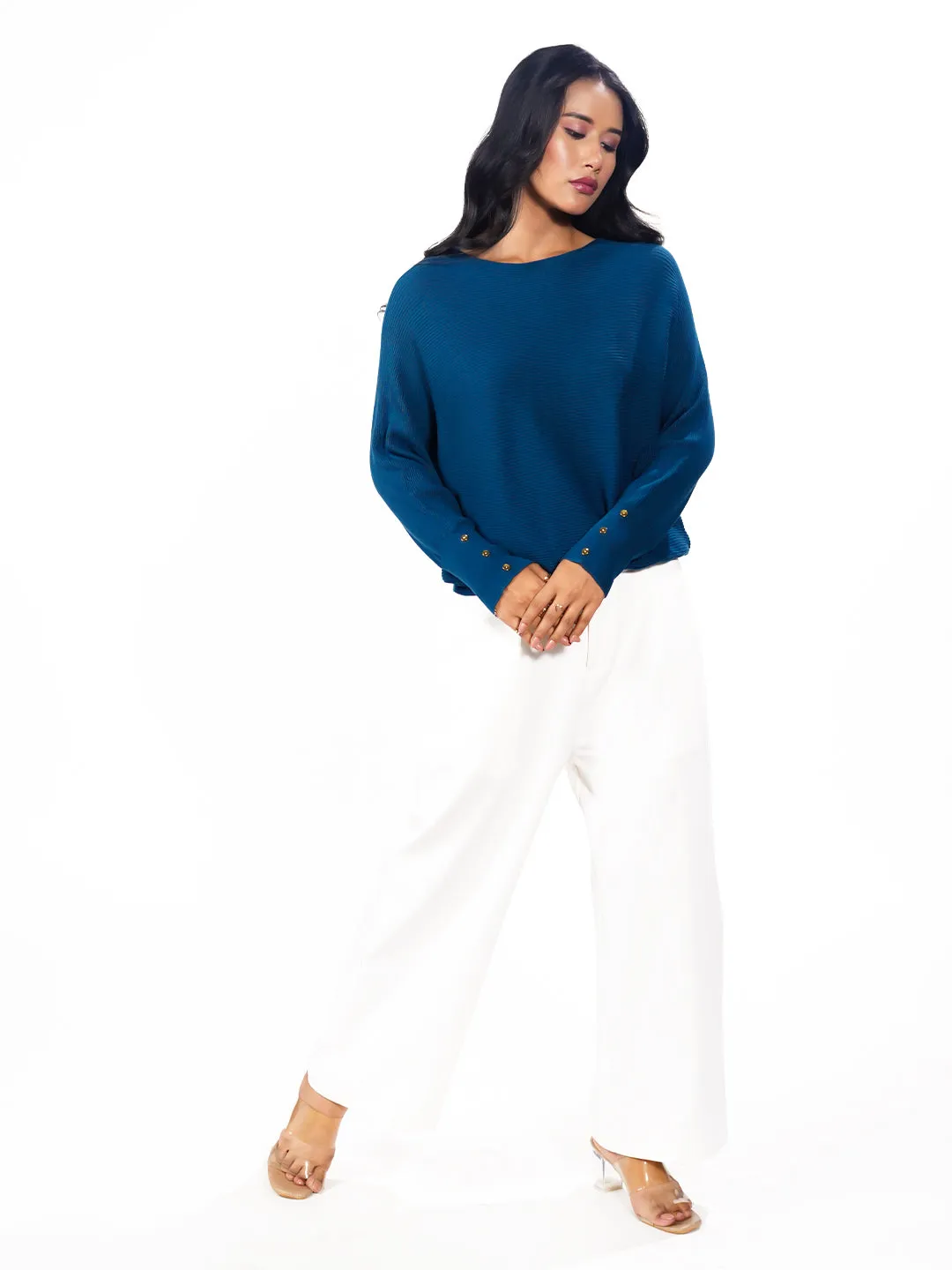 Teal Solid Slip-On Sweater