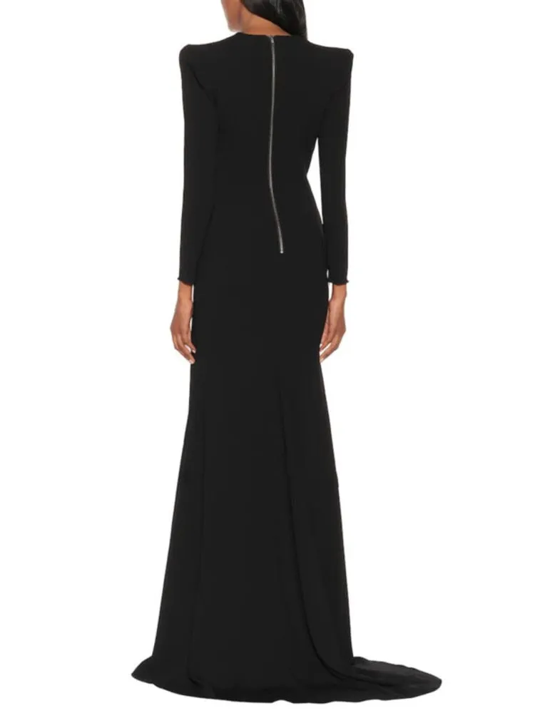 Tide V-neck High Waist Floo-length Long Sleeve Dress