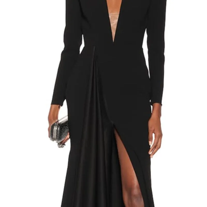 Tide V-neck High Waist Floo-length Long Sleeve Dress