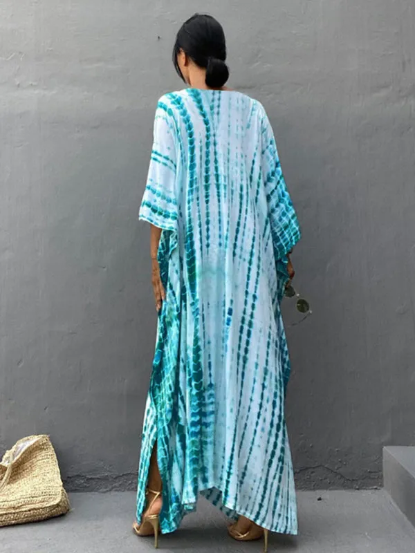 Tie-Dye Beach Gown with V-Neck and High Slit