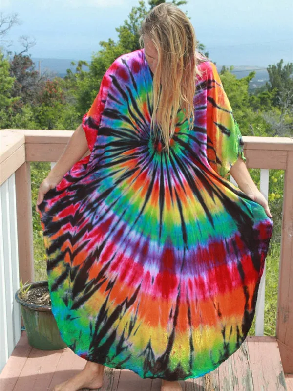Tie-Dye Beach Gown with V-Neck and High Slit