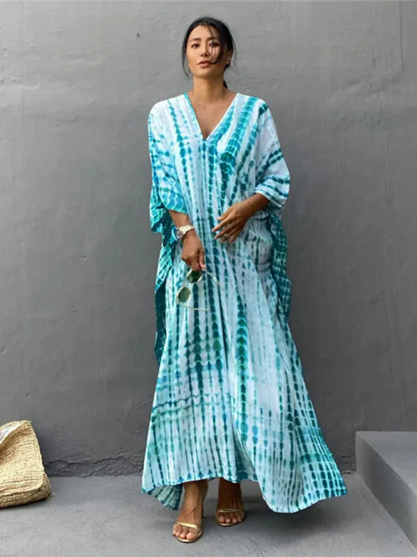Tie-Dye Beach Gown with V-Neck and High Slit