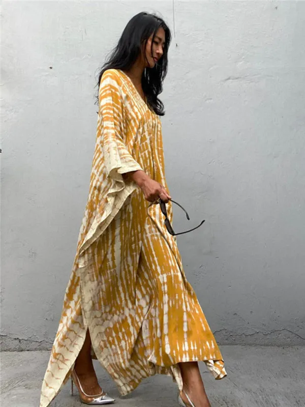 Tie-Dye Beach Gown with V-Neck and High Slit