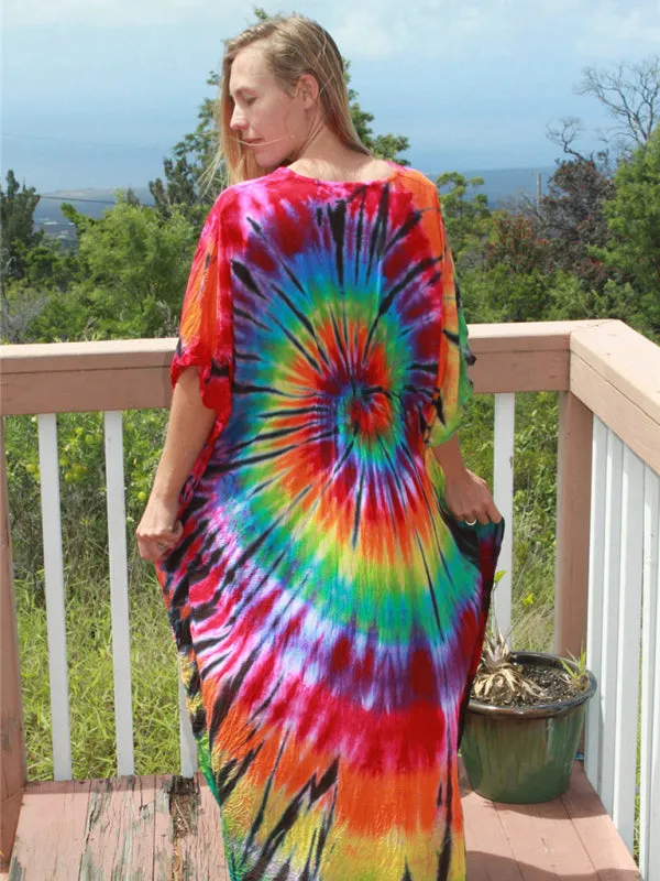 Tie-Dye Beach Gown with V-Neck and High Slit