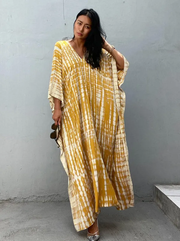 Tie-Dye Beach Gown with V-Neck and High Slit