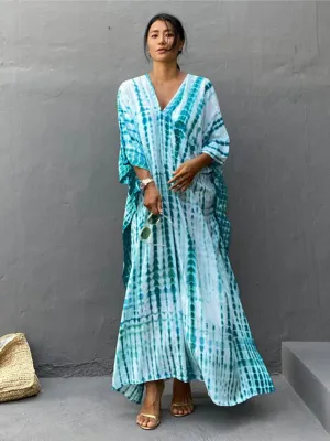 Tie-Dye Beach Gown with V-Neck and High Slit
