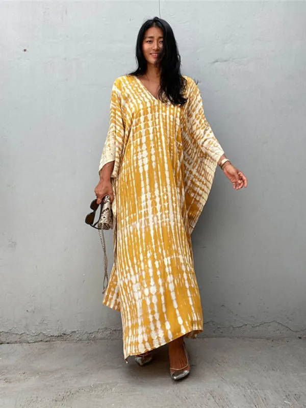 Tie-Dye Beach Gown with V-Neck and High Slit