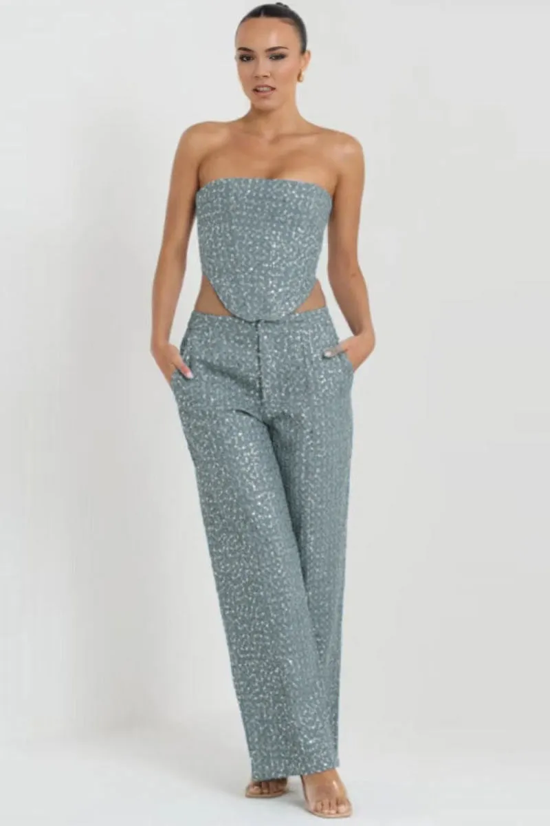 TK629 Sequin Embellished Denim Bustier