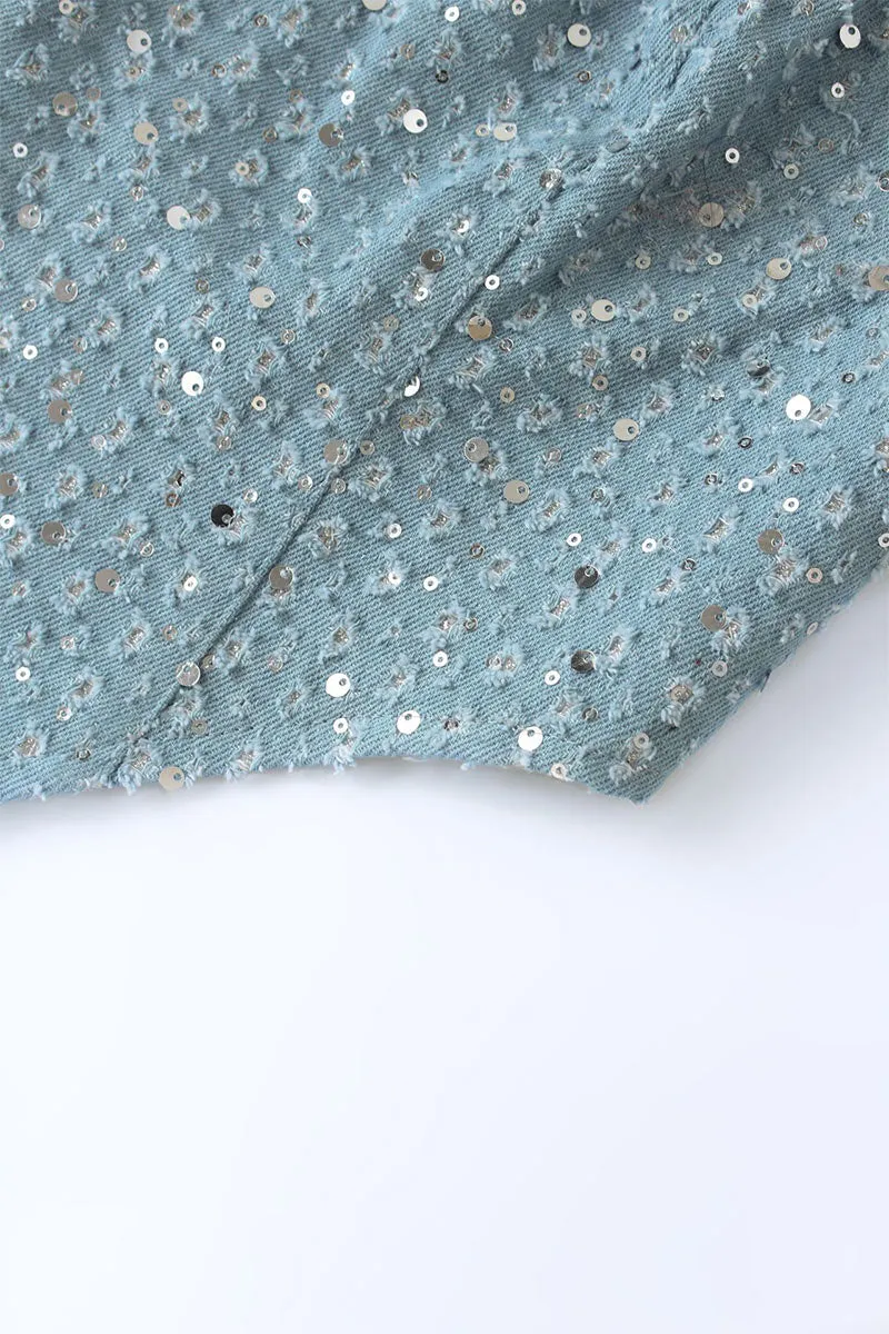 TK629 Sequin Embellished Denim Bustier