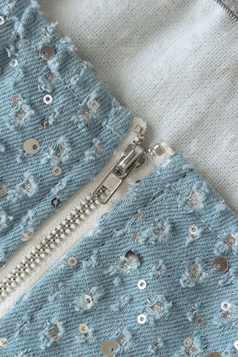 TK629 Sequin Embellished Denim Bustier