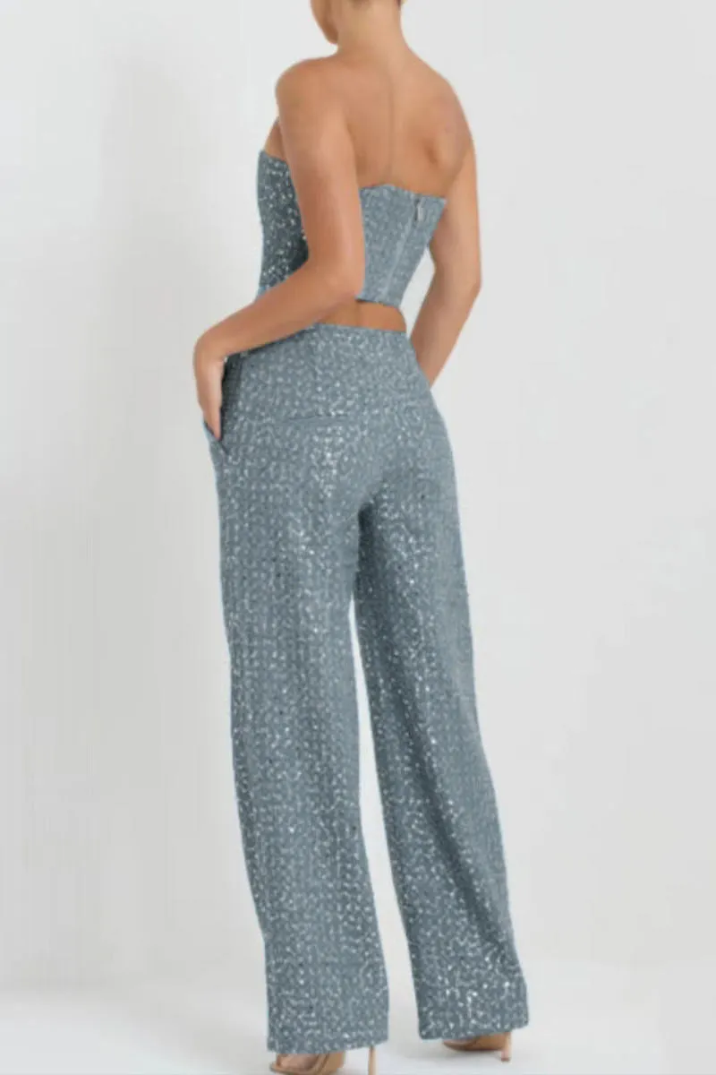 TK629 Sequin Embellished Denim Bustier
