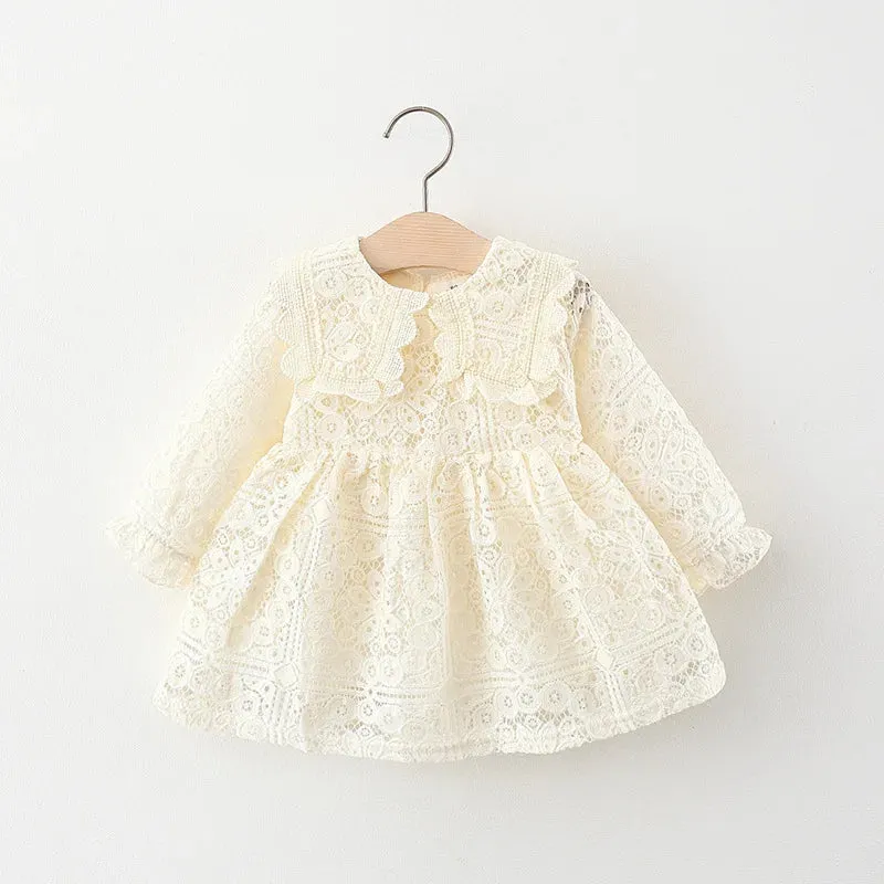 Toddler Girl Clothes Korean Fashion Doll Collar Long Sleeve Lace Baby 1st Birthday Dresses Princess Dress