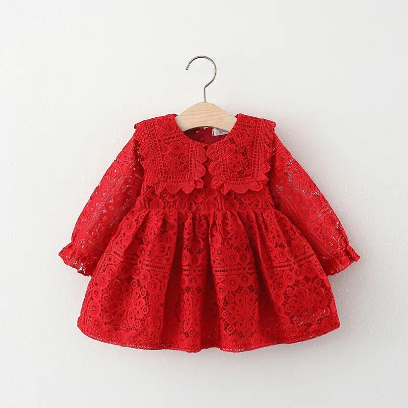 Toddler Girl Clothes Korean Fashion Doll Collar Long Sleeve Lace Baby 1st Birthday Dresses Princess Dress