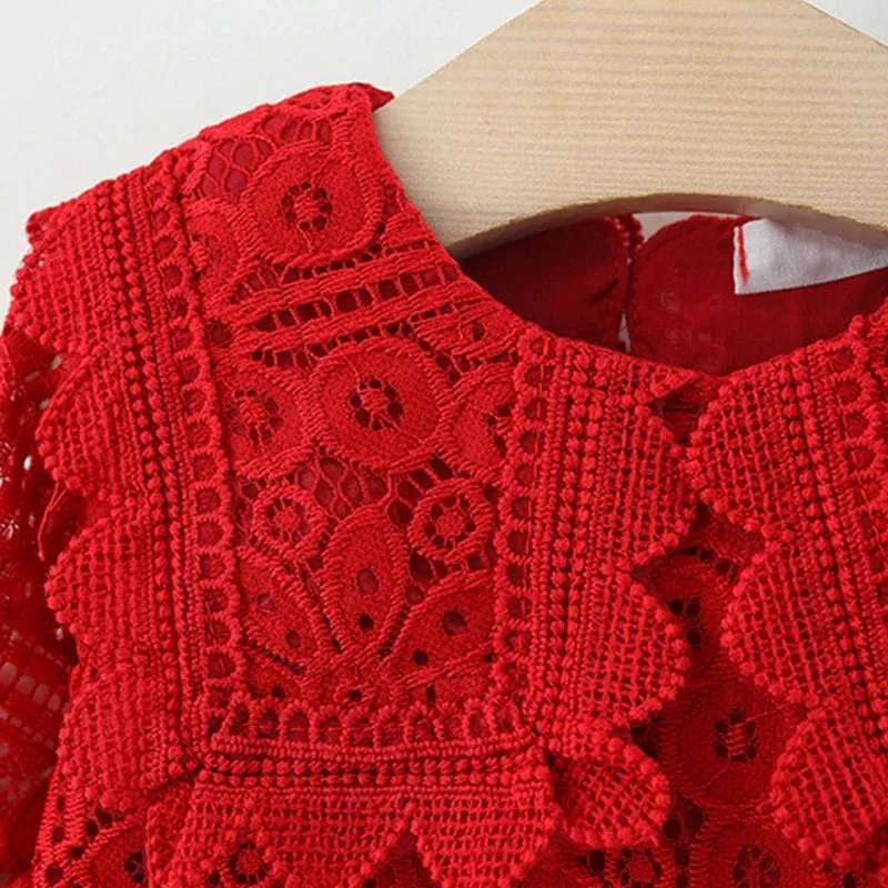 Toddler Girl Clothes Korean Fashion Doll Collar Long Sleeve Lace Baby 1st Birthday Dresses Princess Dress