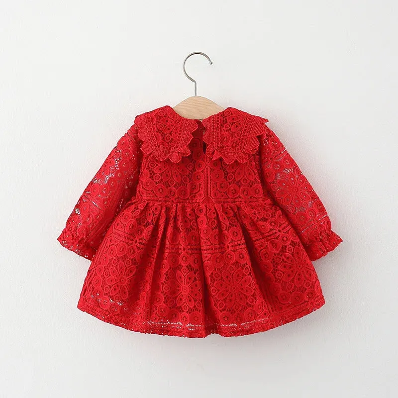 Toddler Girl Clothes Korean Fashion Doll Collar Long Sleeve Lace Baby 1st Birthday Dresses Princess Dress