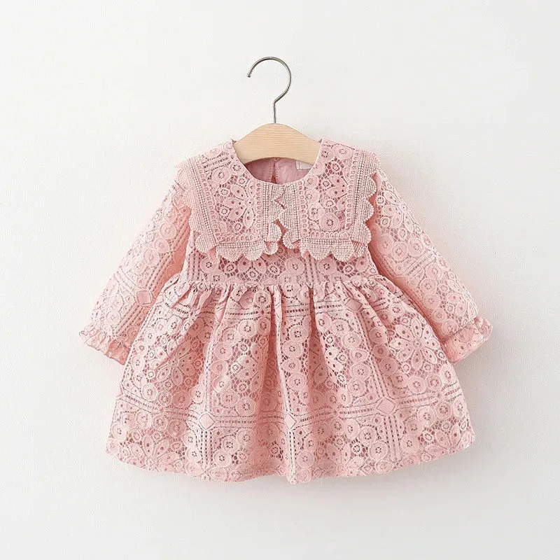 Toddler Girl Clothes Korean Fashion Doll Collar Long Sleeve Lace Baby 1st Birthday Dresses Princess Dress