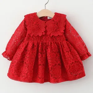 Toddler Girl Clothes Korean Fashion Doll Collar Long Sleeve Lace Baby 1st Birthday Dresses Princess Dress