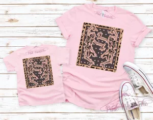 Toddler, Youth, and Adult Pink Leopard Dancing Skeletons Tee/ Softstyle Mommy and Me Tee