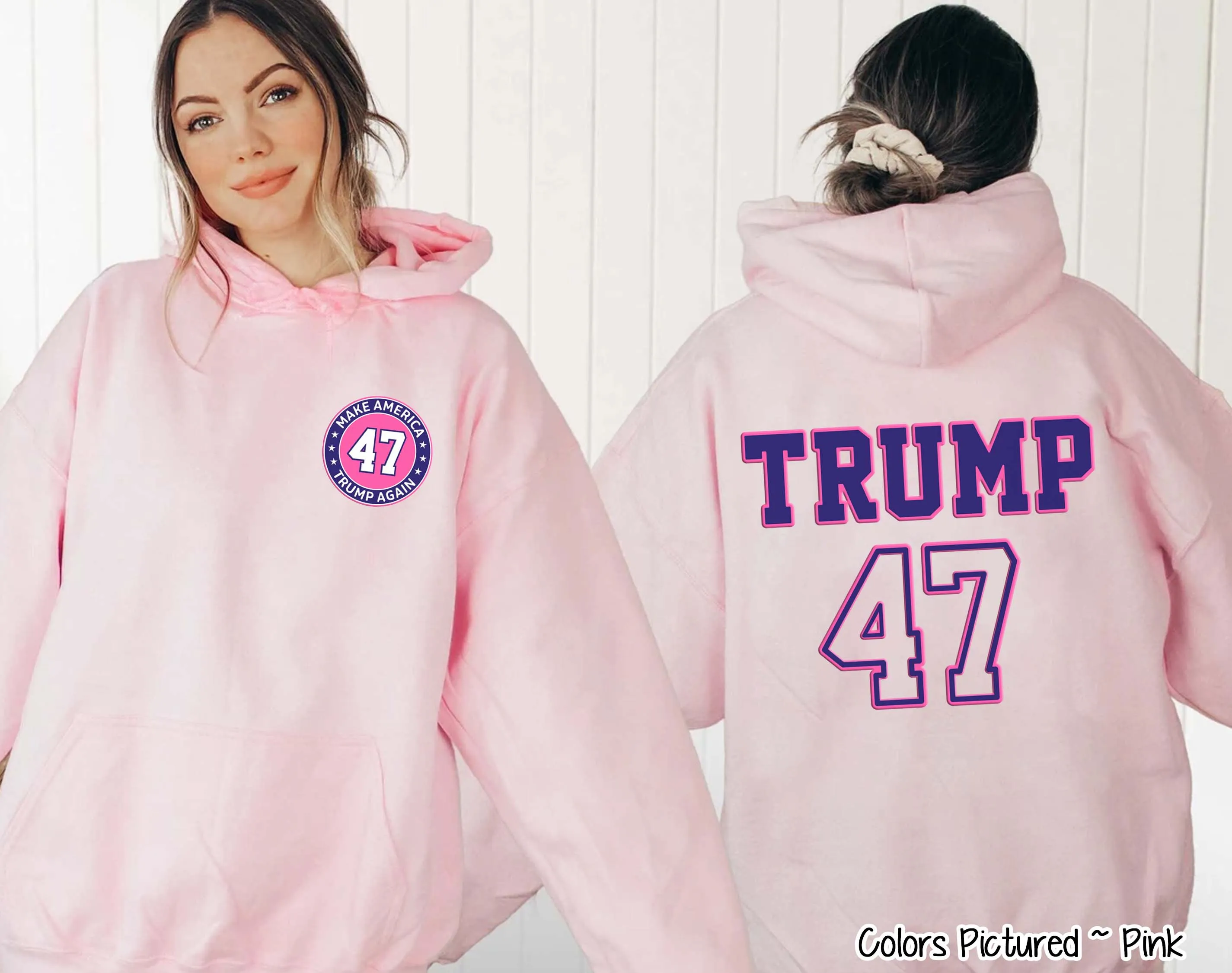 Trump 47 Double Sided Political Tee or Sweatshirt