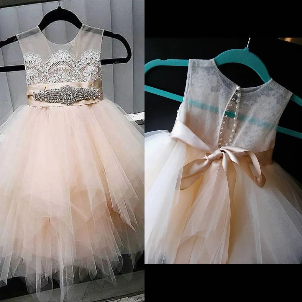 Tulle A-Line Ivory Flower Girl Dresses With Rhinestone Sash ,Cheap Flower Girl Dresses ,FGY0165