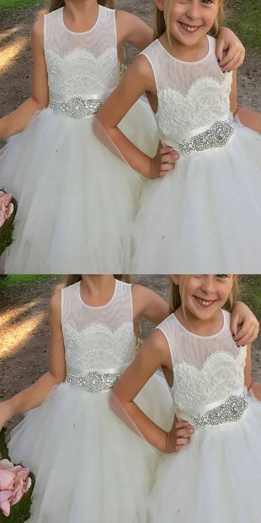 Tulle A-Line Ivory Flower Girl Dresses With Rhinestone Sash ,Cheap Flower Girl Dresses ,FGY0165