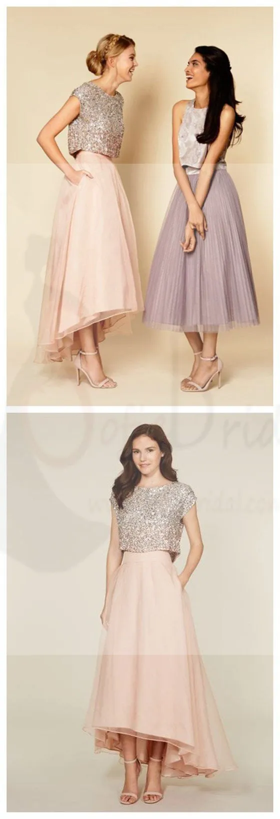 Two Pieces Sequin Top Mismatched Bridesmaid Dresses, WD0259
