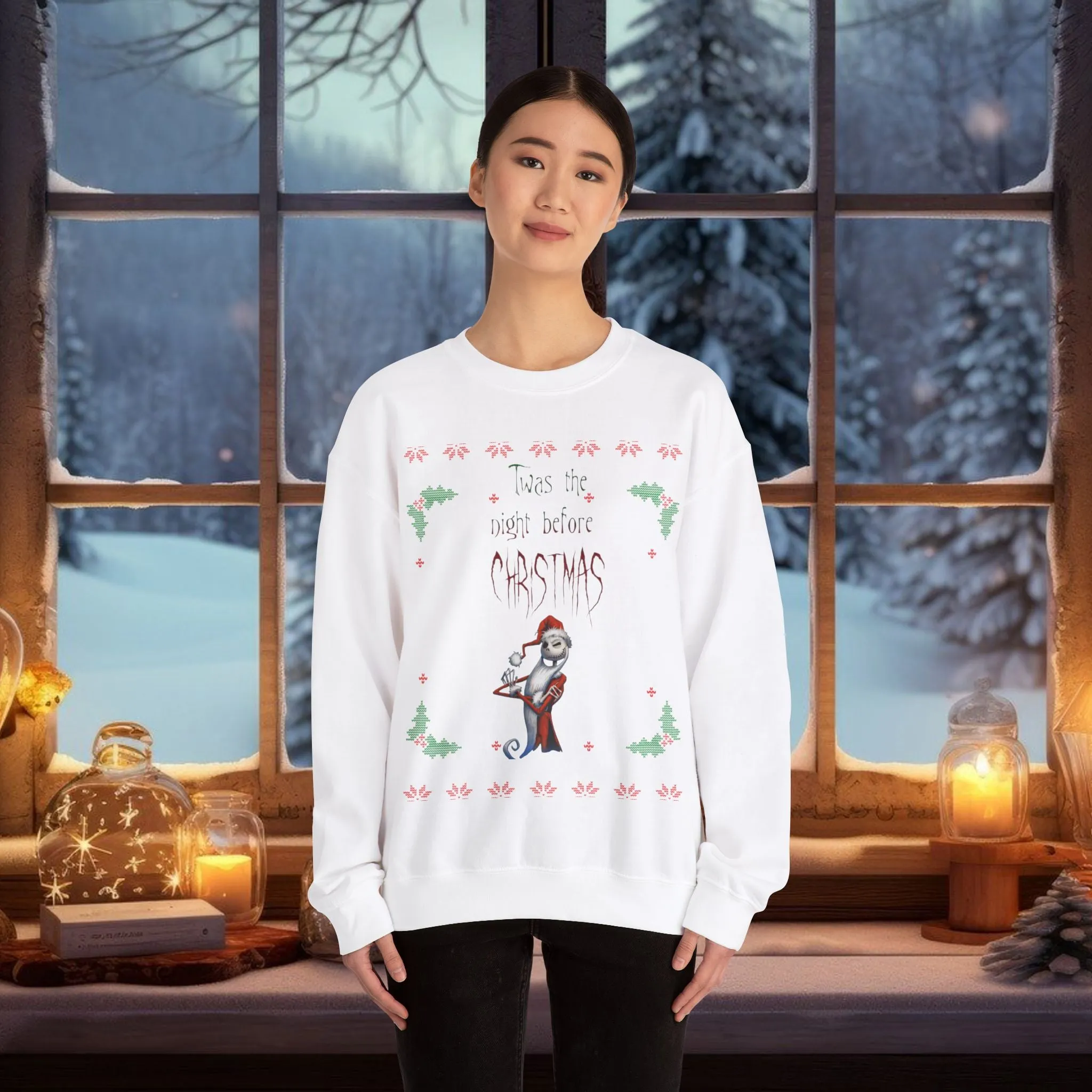 Unisex Twas The Night Before Christmas Typographical Art Crewneck Sweatshirt