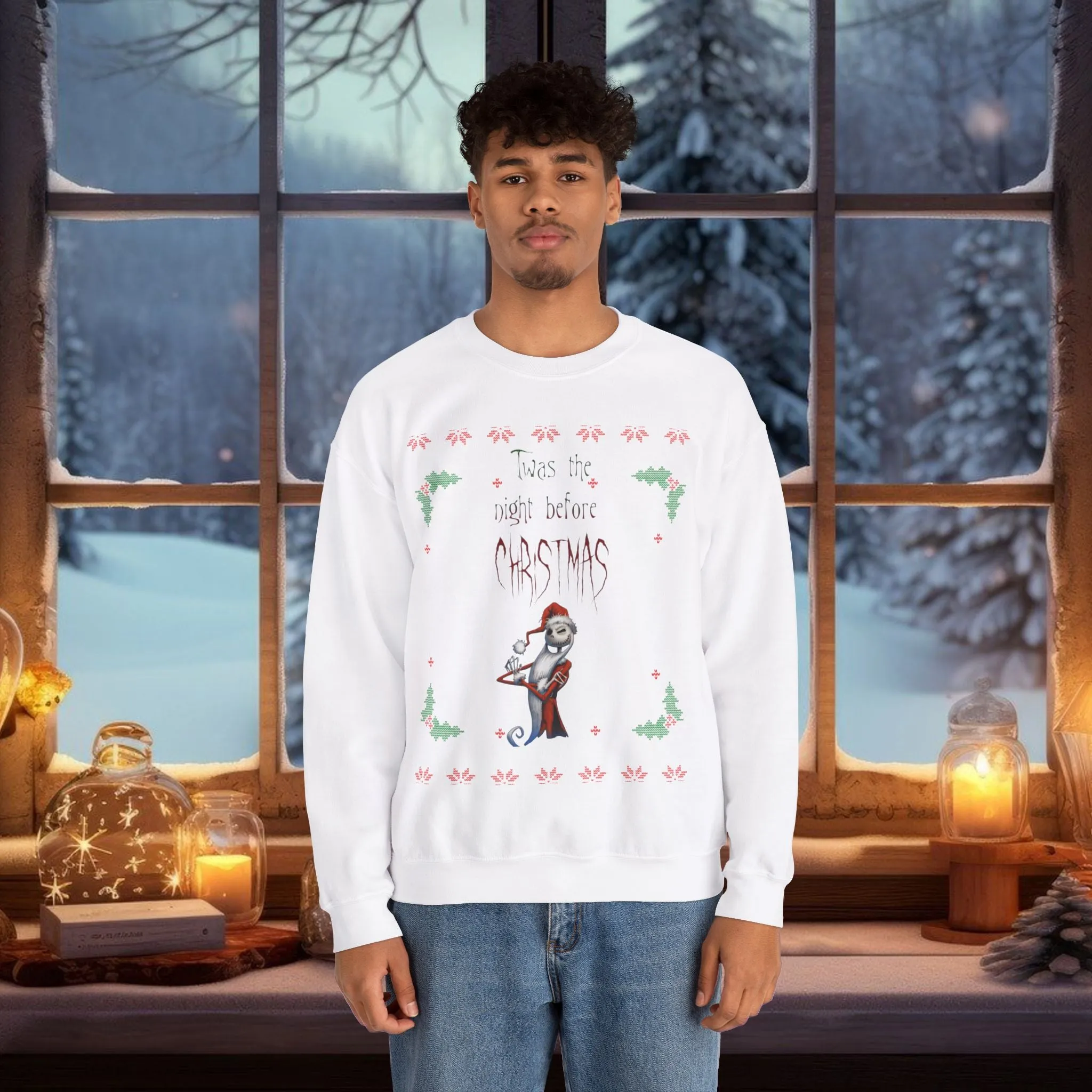 Unisex Twas The Night Before Christmas Typographical Art Crewneck Sweatshirt