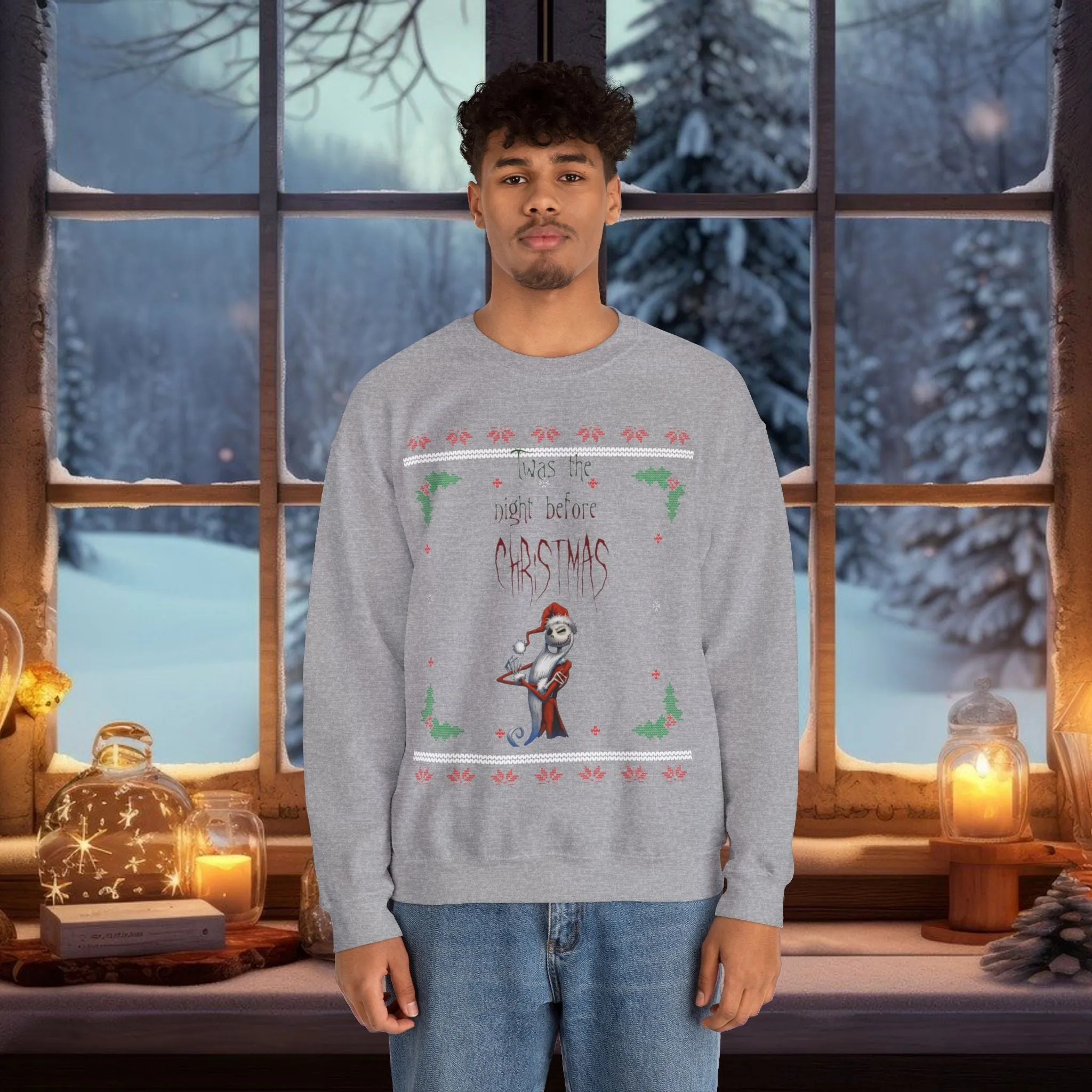 Unisex Twas The Night Before Christmas Typographical Art Crewneck Sweatshirt