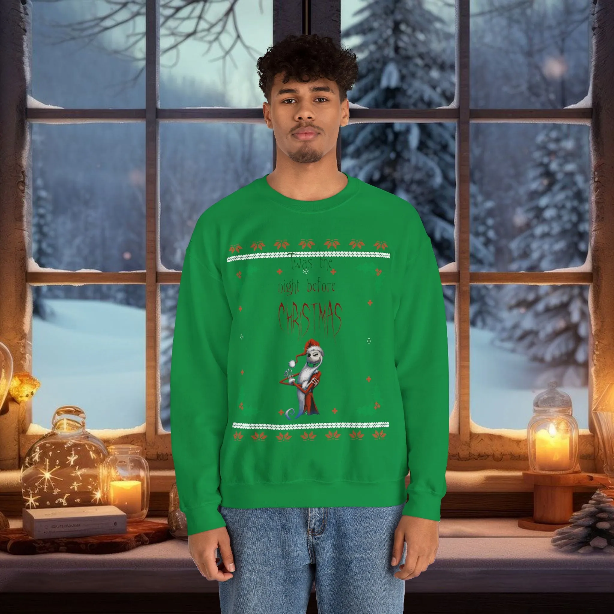 Unisex Twas The Night Before Christmas Typographical Art Crewneck Sweatshirt