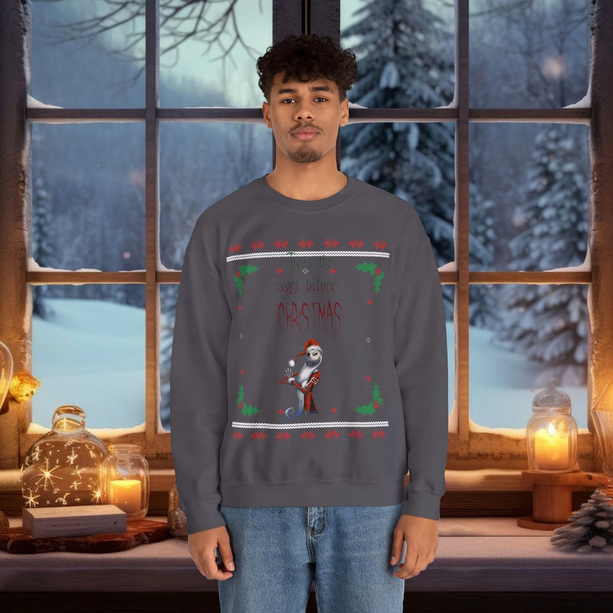 Unisex Twas The Night Before Christmas Typographical Art Crewneck Sweatshirt