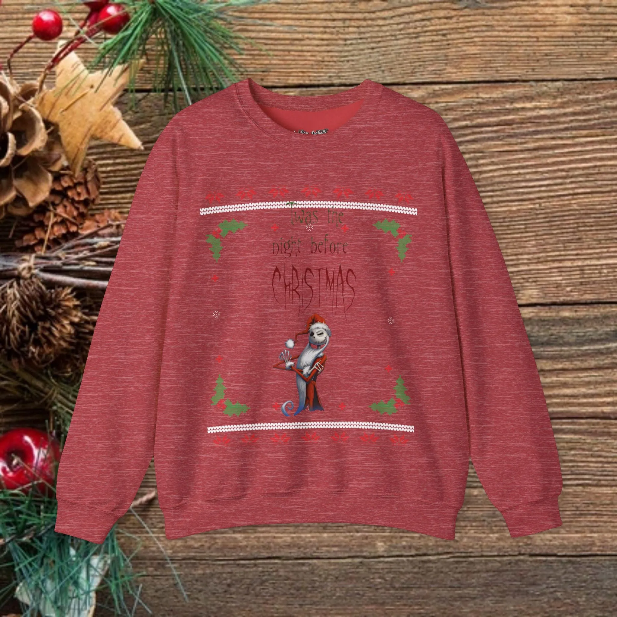 Unisex Twas The Night Before Christmas Typographical Art Crewneck Sweatshirt