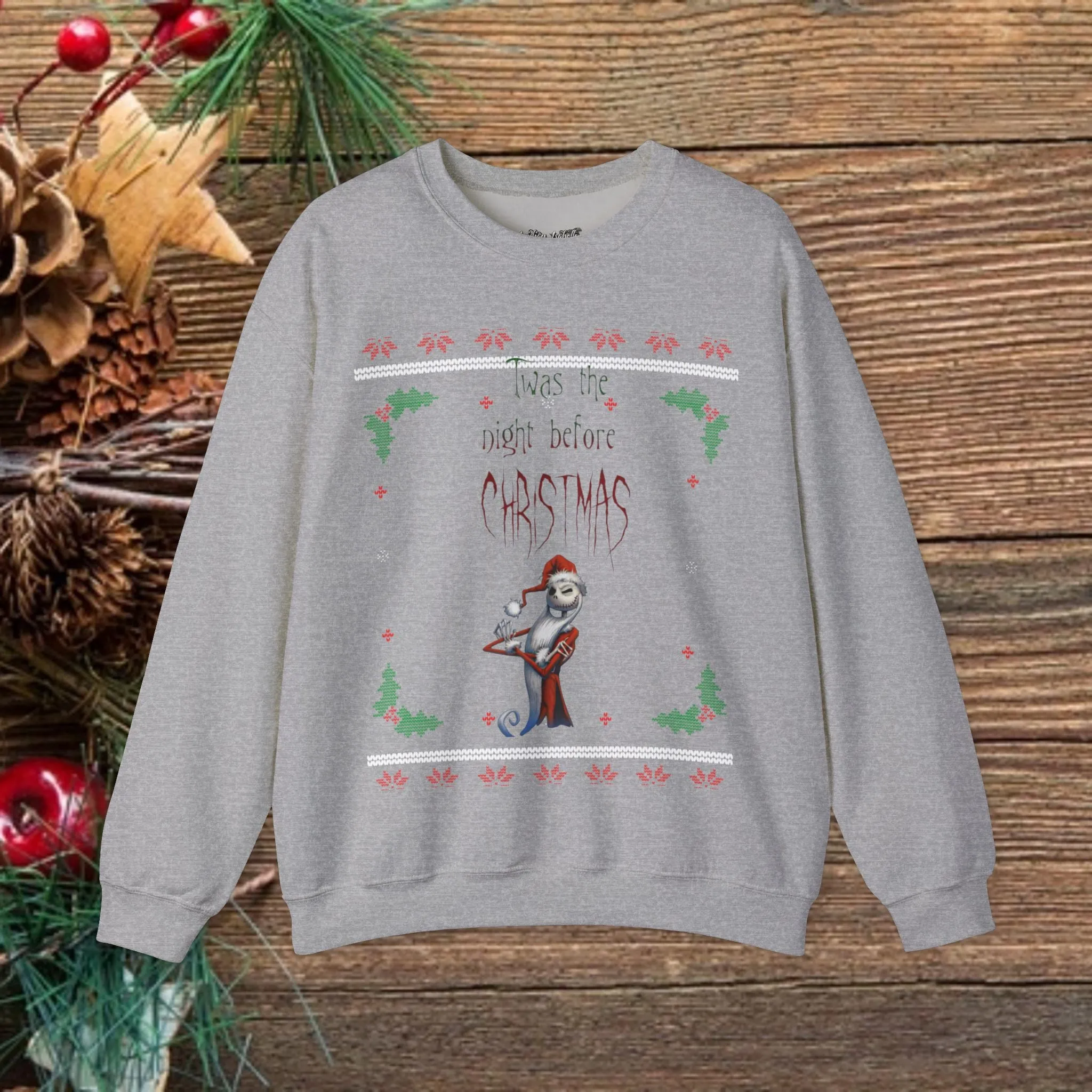 Unisex Twas The Night Before Christmas Typographical Art Crewneck Sweatshirt