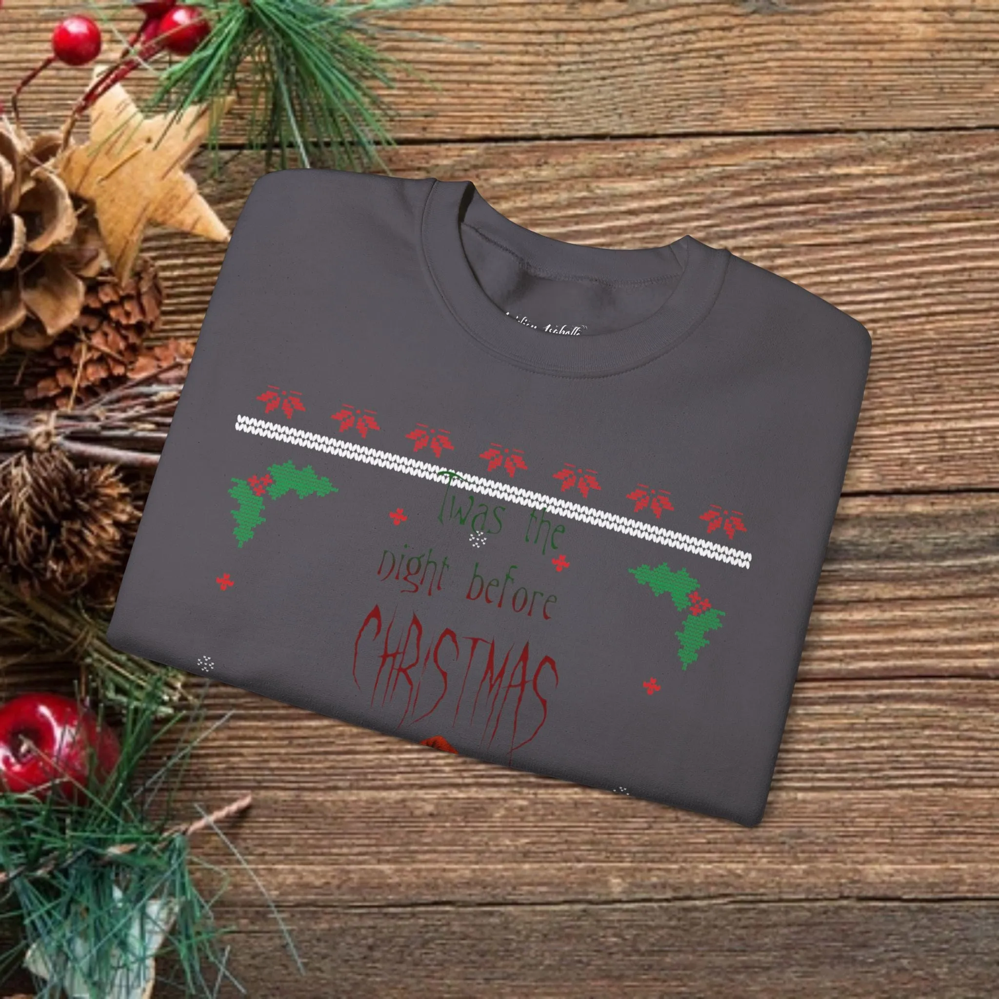 Unisex Twas The Night Before Christmas Typographical Art Crewneck Sweatshirt