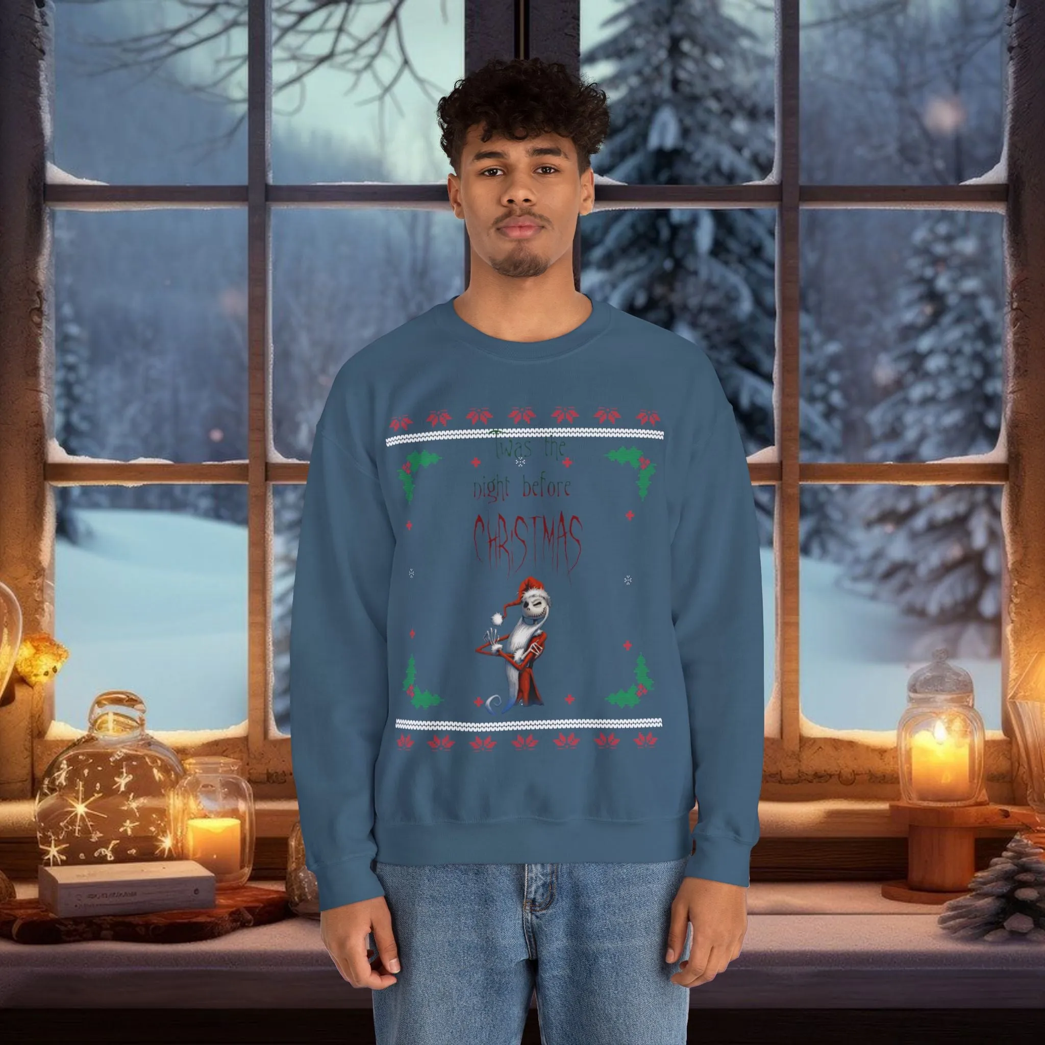 Unisex Twas The Night Before Christmas Typographical Art Crewneck Sweatshirt