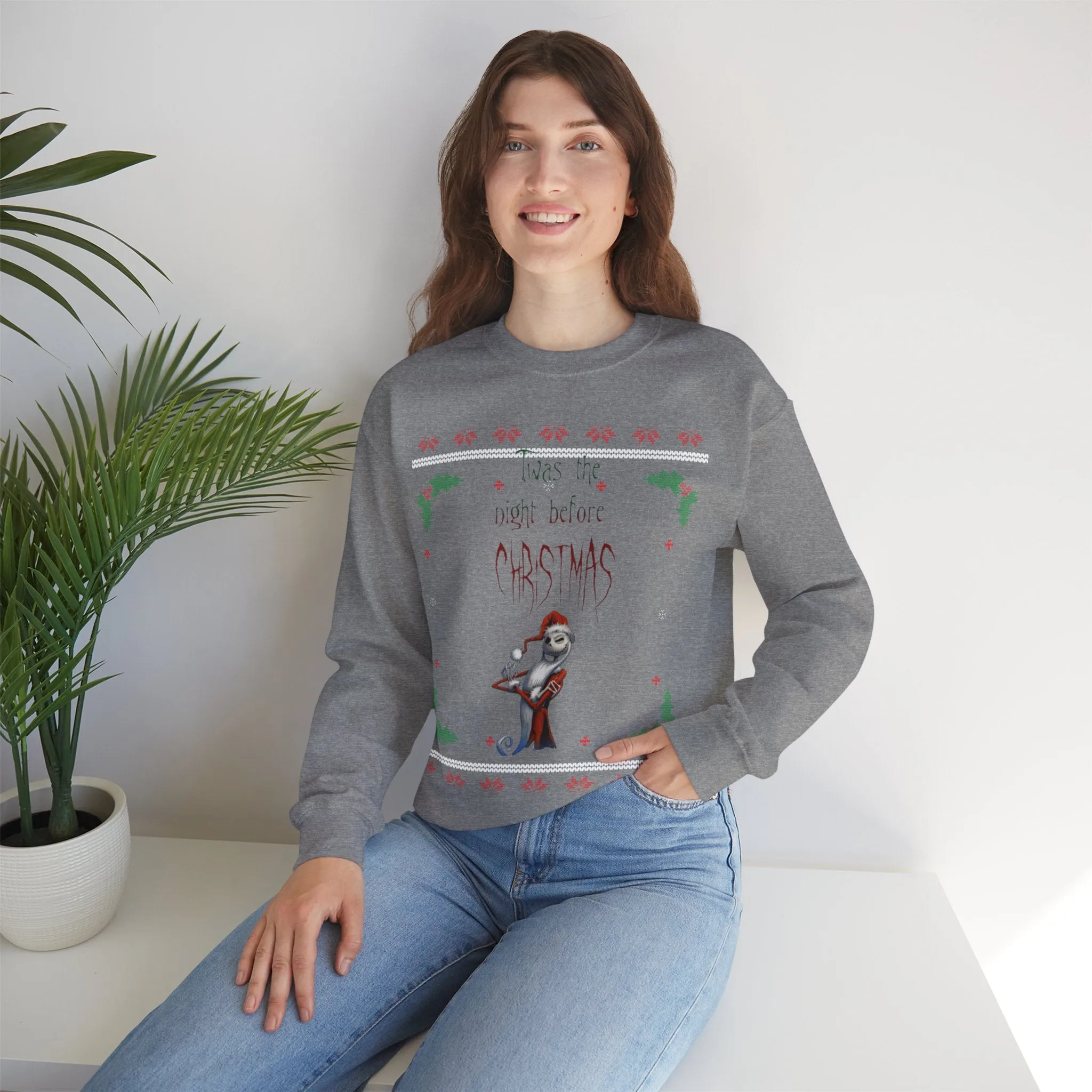 Unisex Twas The Night Before Christmas Typographical Art Crewneck Sweatshirt