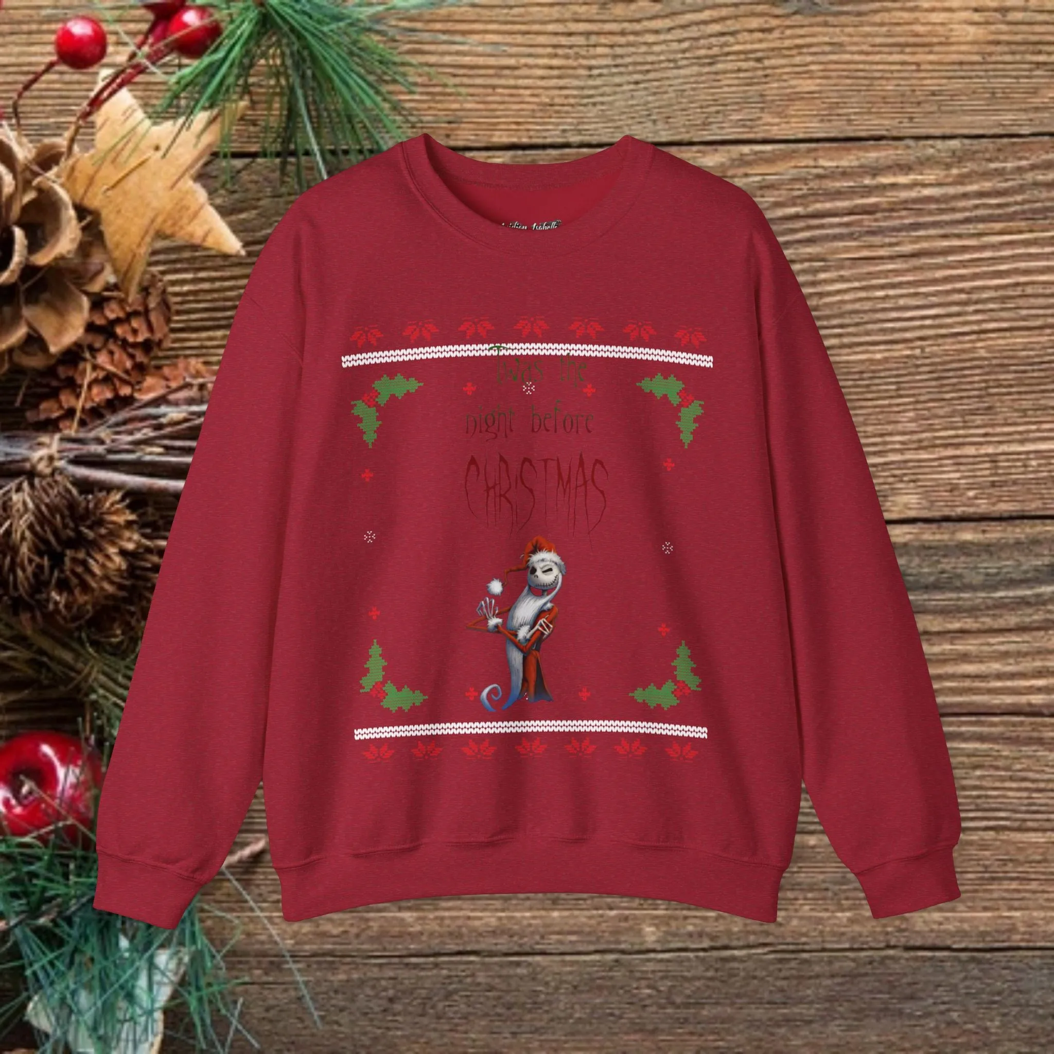 Unisex Twas The Night Before Christmas Typographical Art Crewneck Sweatshirt