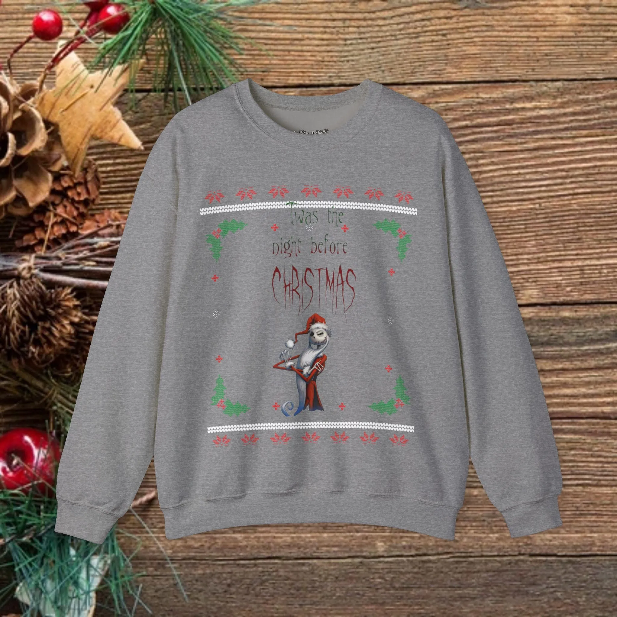 Unisex Twas The Night Before Christmas Typographical Art Crewneck Sweatshirt