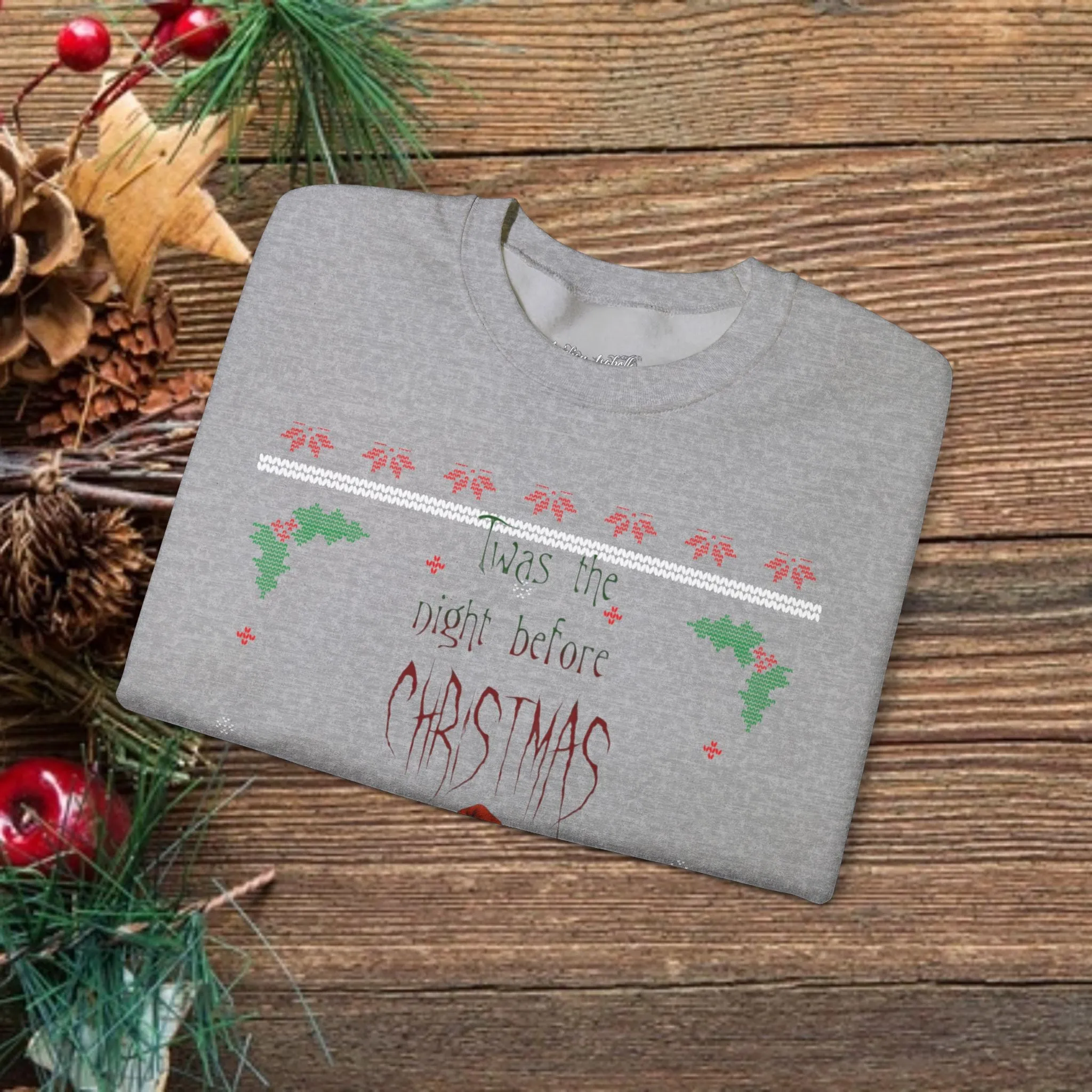 Unisex Twas The Night Before Christmas Typographical Art Crewneck Sweatshirt