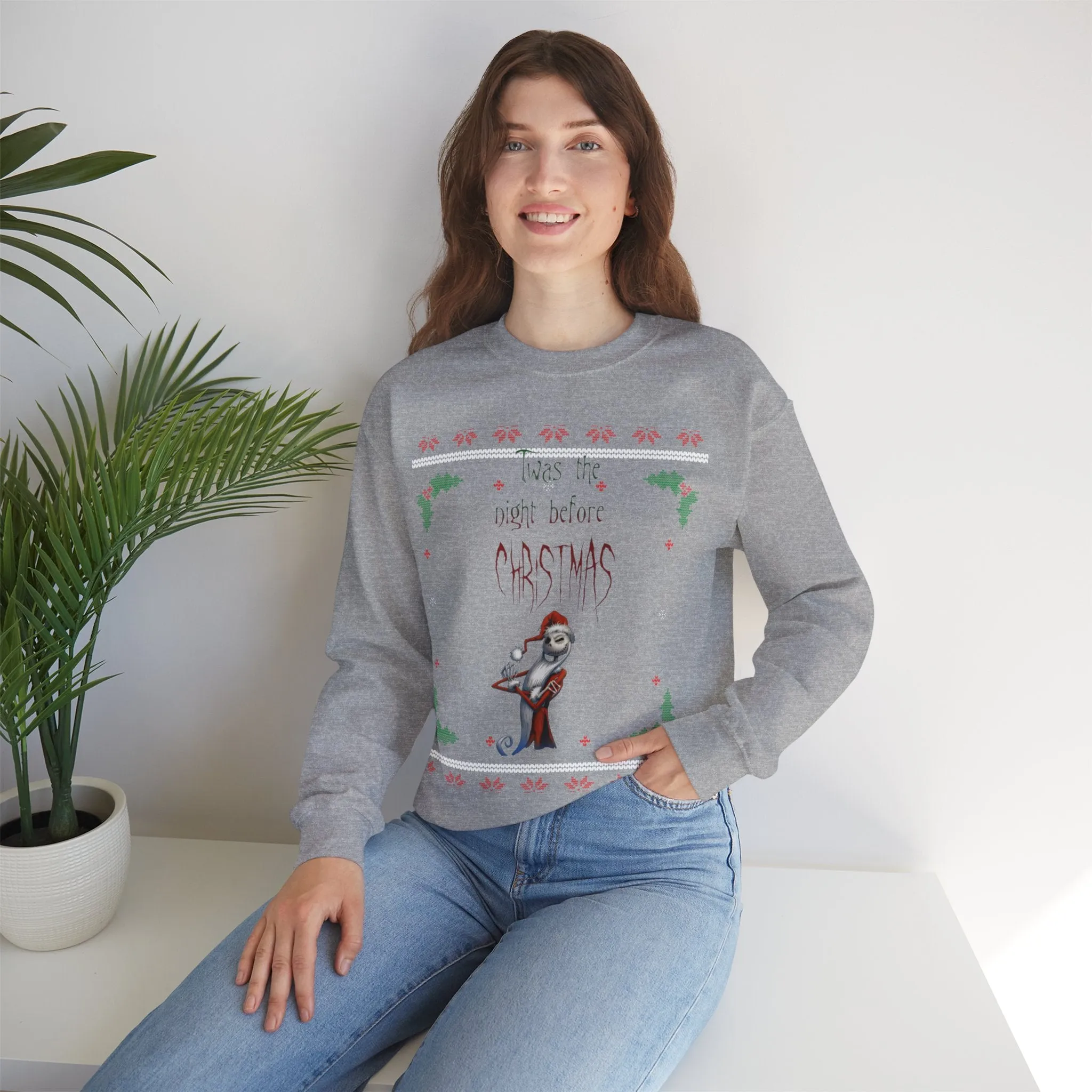 Unisex Twas The Night Before Christmas Typographical Art Crewneck Sweatshirt