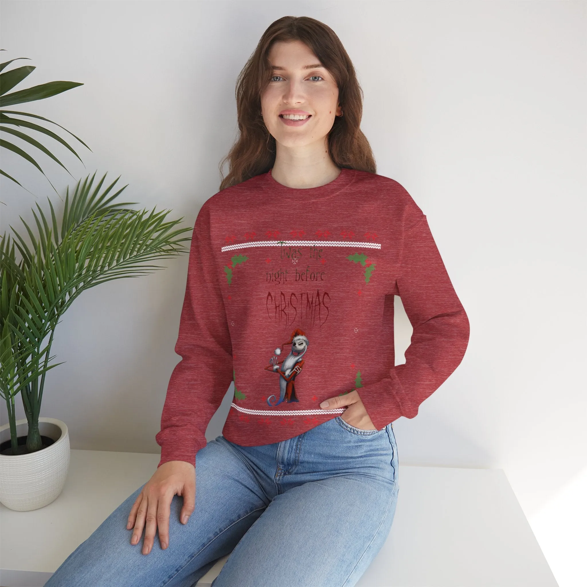 Unisex Twas The Night Before Christmas Typographical Art Crewneck Sweatshirt