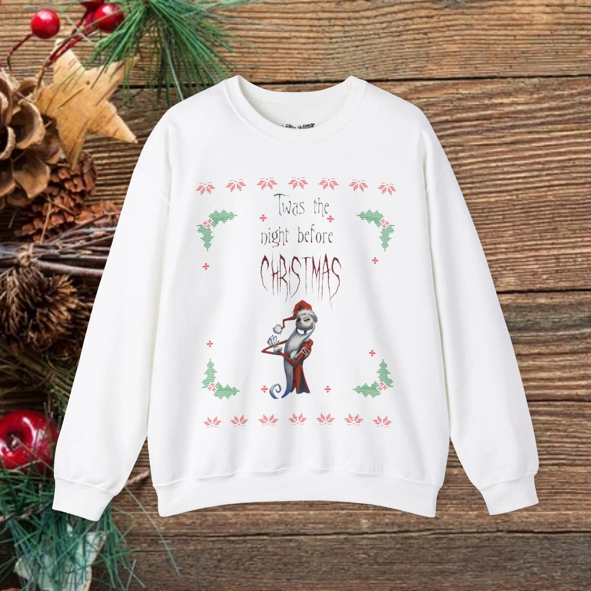 Unisex Twas The Night Before Christmas Typographical Art Crewneck Sweatshirt
