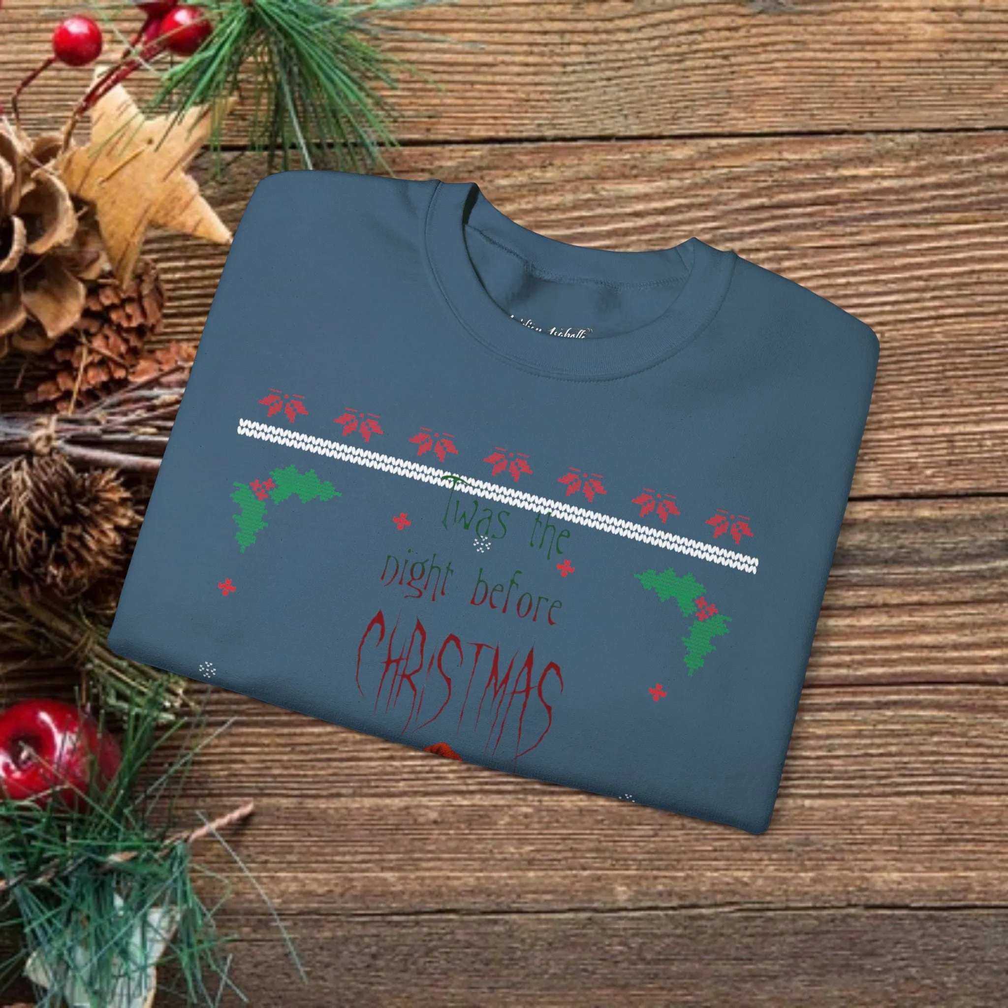 Unisex Twas The Night Before Christmas Typographical Art Crewneck Sweatshirt