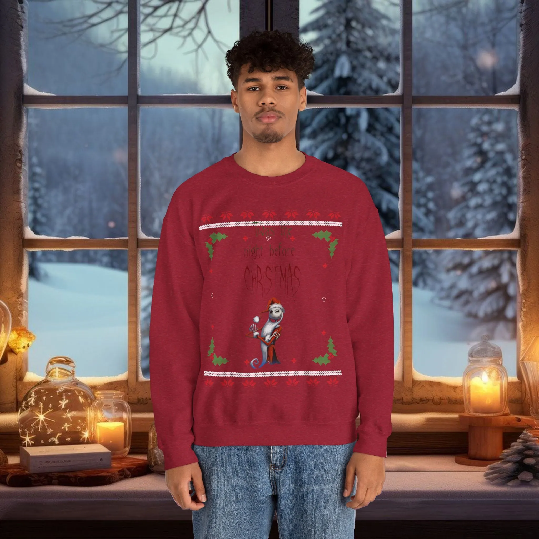 Unisex Twas The Night Before Christmas Typographical Art Crewneck Sweatshirt
