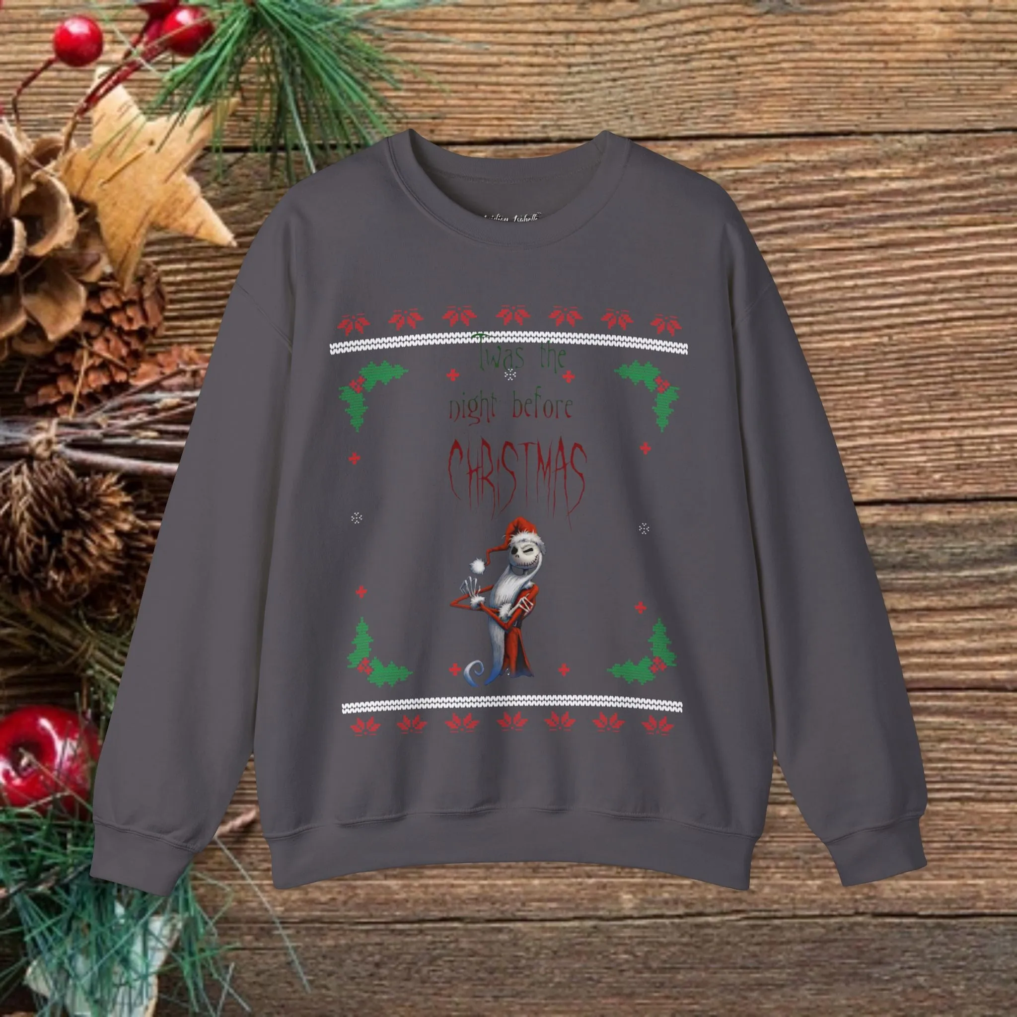 Unisex Twas The Night Before Christmas Typographical Art Crewneck Sweatshirt