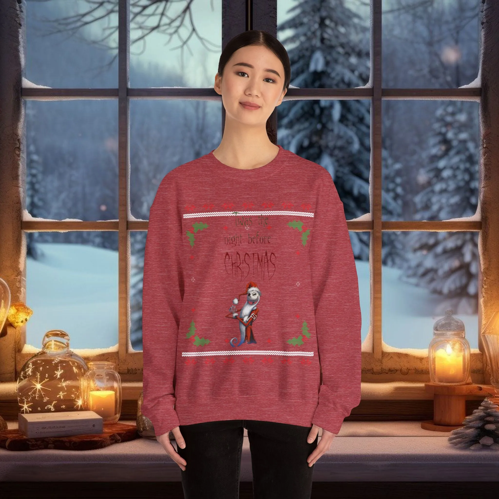 Unisex Twas The Night Before Christmas Typographical Art Crewneck Sweatshirt