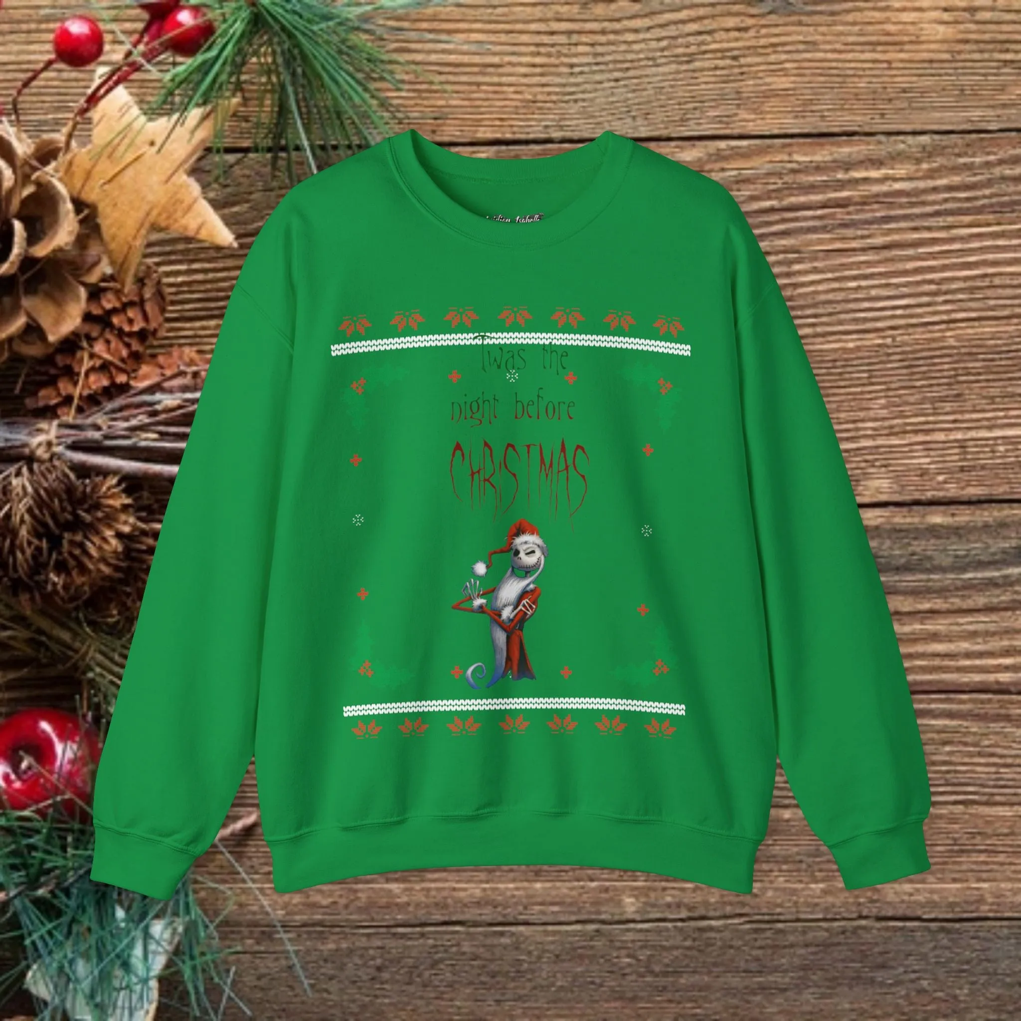 Unisex Twas The Night Before Christmas Typographical Art Crewneck Sweatshirt