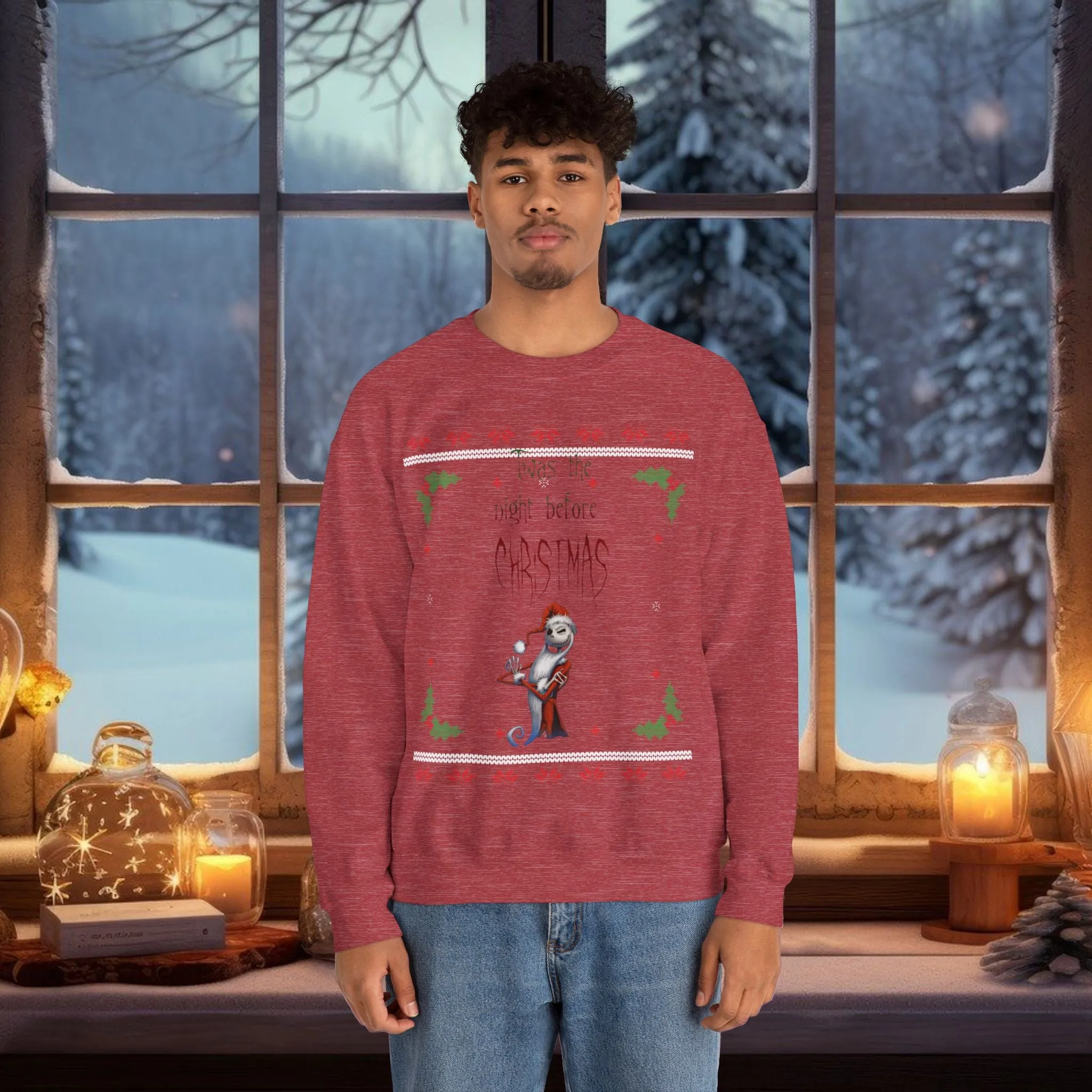 Unisex Twas The Night Before Christmas Typographical Art Crewneck Sweatshirt